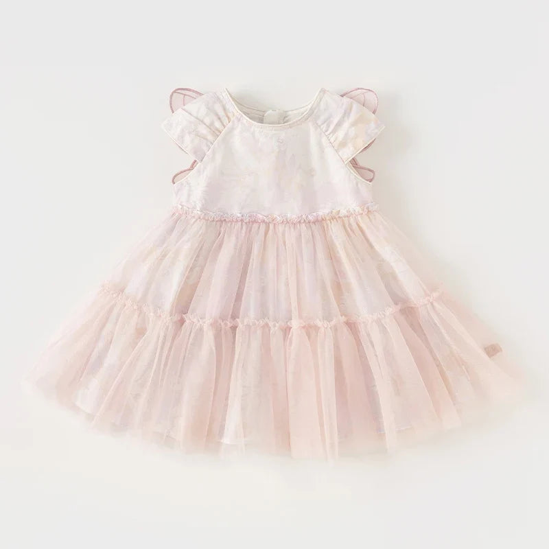 Dave Bella Girls Princess Dress 2024 New Summer Children's Baby Sleeveless Mesh Cute Sweet Charm Party Butterfly Wings DB2240414