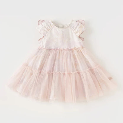 Dave Bella Girls Princess Dress 2024 New Summer Children's Baby Sleeveless Mesh Cute Sweet Charm Party Butterfly Wings DB2240414