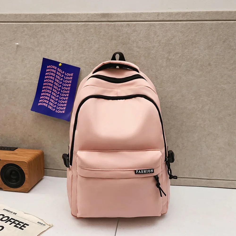 Large Capacity Solid Color Backpack for High School Students, Simple Black Travel Backpack for Middle School Students