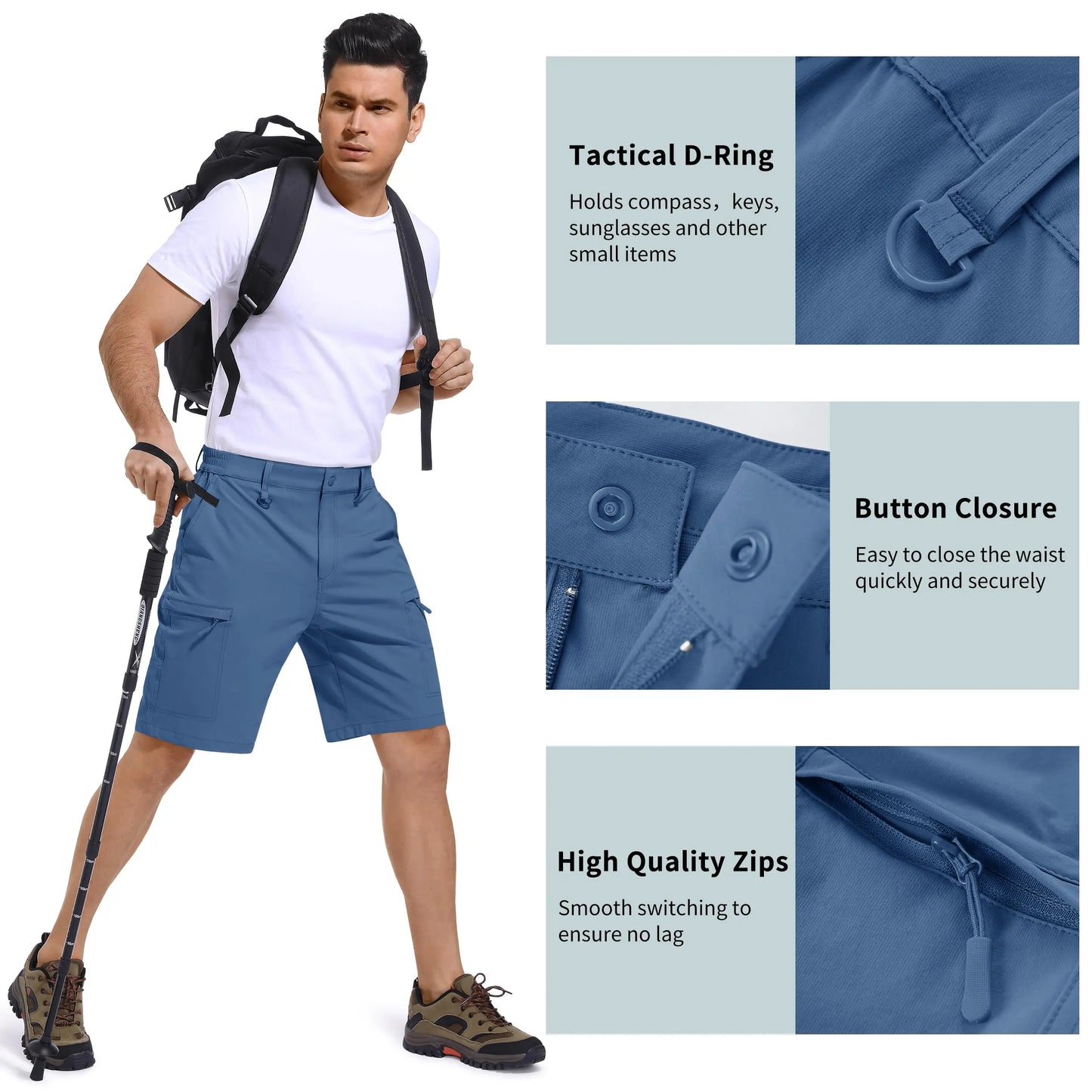 Summer Moisture Wicking Casual Shorts Mens Cargo Work Shorts Running Jogging Sports Bottoms Nylon Rip-Stop Short Pants