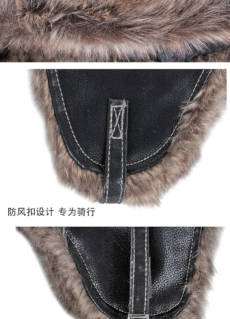 Russian Trapper Soviet Ushanka Bomber Hat Knitted Leather Earflap Fur Lined Winter Cap for Men Women