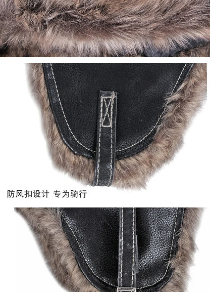 Russian Trapper Soviet Ushanka Bomber Hat Knitted Leather Earflap Fur Lined Winter Cap for Men Women