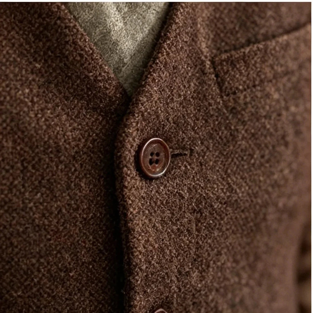 Vintage Men's Suit Vest V Neck Wool Herringbone Tweed Casual Classic Slim Fit Waistcoat Formal Business Wedding Groomsmen