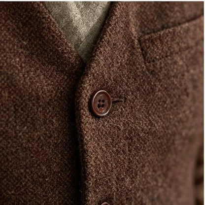 Vintage Men's Suit Vest V Neck Wool Herringbone Tweed Casual Classic Slim Fit Waistcoat Formal Business Wedding Groomsmen