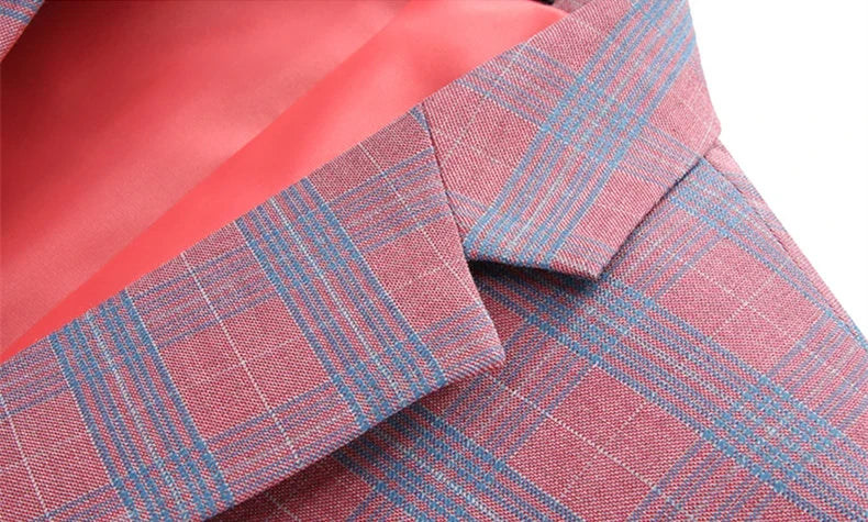 2026 New Men's Pink-Red Striped Suit Jacket, Fashion Slim Plaid Dress Coat, Red Purple Gray Blazers, Asian Size Terno Masculino