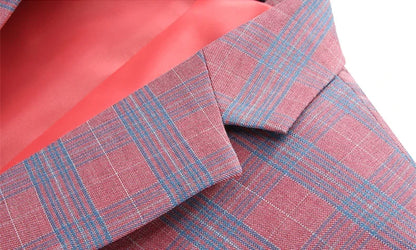 2026 New Men's Pink-Red Striped Suit Jacket, Fashion Slim Plaid Dress Coat, Red Purple Gray Blazers, Asian Size Terno Masculino