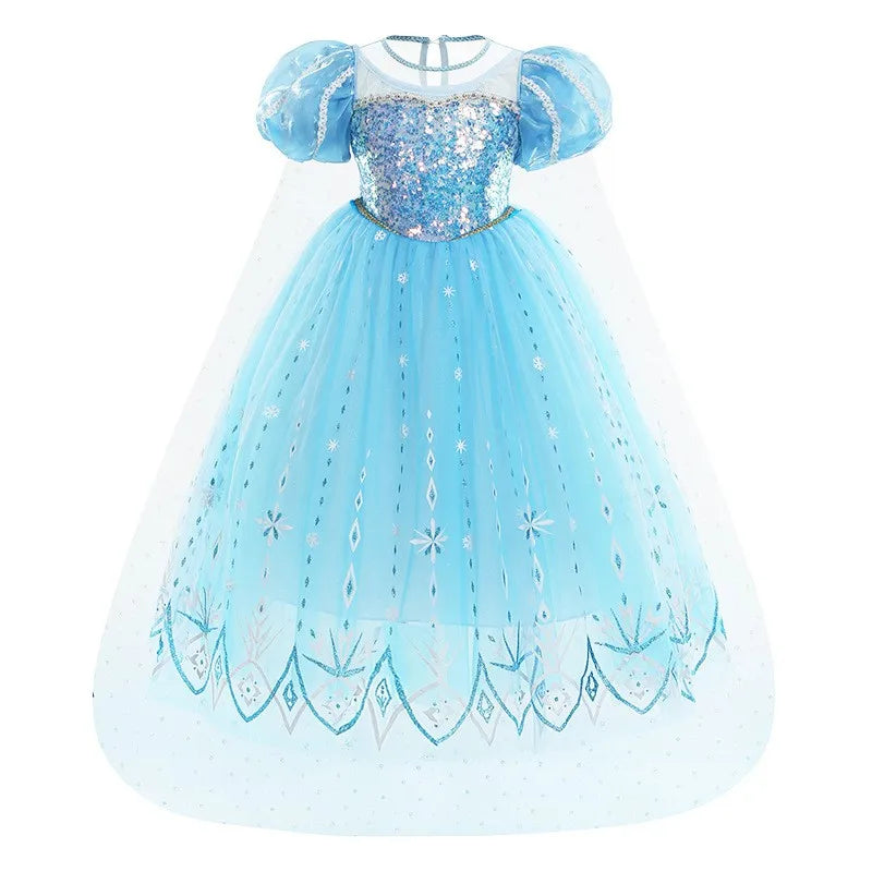 2026 Summer Frozen Costume Princess Dress for Girls White Sequined Carnival Dress Kids Cosplay Snow Queen Elsa Dress For Girls