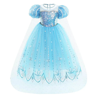 2026 Summer Frozen Costume Princess Dress for Girls White Sequined Carnival Dress Kids Cosplay Snow Queen Elsa Dress For Girls