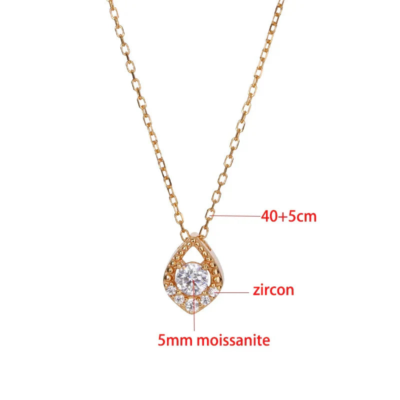 D VVS1 0.5CT Moissanite Necklace for Women Mermaid's Tears Pendant Wedding Party Fine Jewelry S925 Sterling Silver Gifts