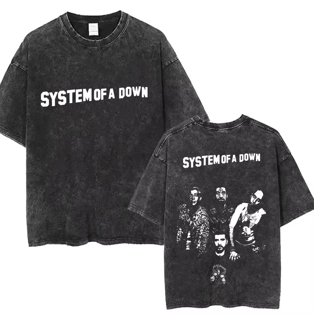 System of A Down Toxicity Album Graphic Washed T-shirts Men Women Rock Oversized T Shirt Male Vintage Alternative Metal T-shirts