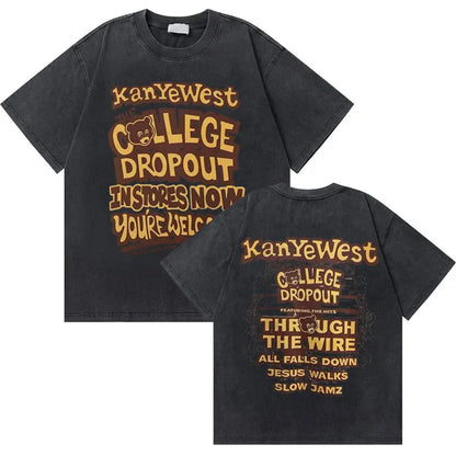 Washed Vintage Rapper Kanye West Graphic T-shirts THE LIFE OF PABLO Cover Print Tshirt Men Hip Hop Fashion Oversized T Shirts