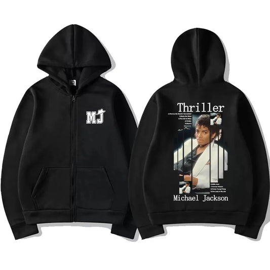 Michael Jackson Thriller Album Graphic Zipper Hoodie Men Women Retro Gothic Rock Zip Up Jacket Men's Oversized Zip Up Hoodies