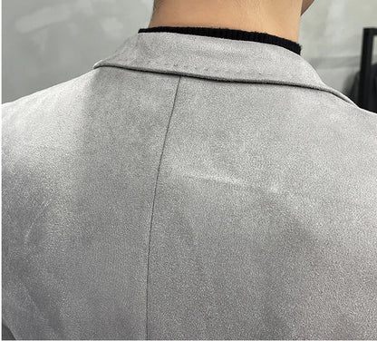 Men's Deerskin Fleece Suit Jacket 2025 Spring New High Quality Single Button Slim Fit Business Casual Suit Coat  Men Clothing