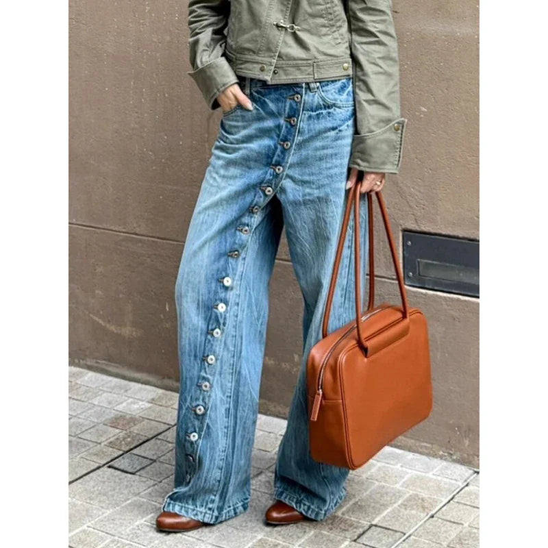 Women Blue Y2k Baggy Wide Jeans Grunge Jean Pants Vintage Harajuku Oversize Boyfriend Denim Trousers Alternative Clothes