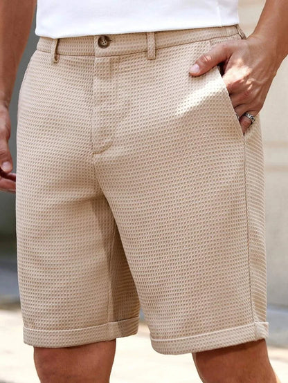 Men's Waffle Texture Slim Fit Shorts Solid Color Button Waist Summer Casual Outdoor Multi-Color Trousers