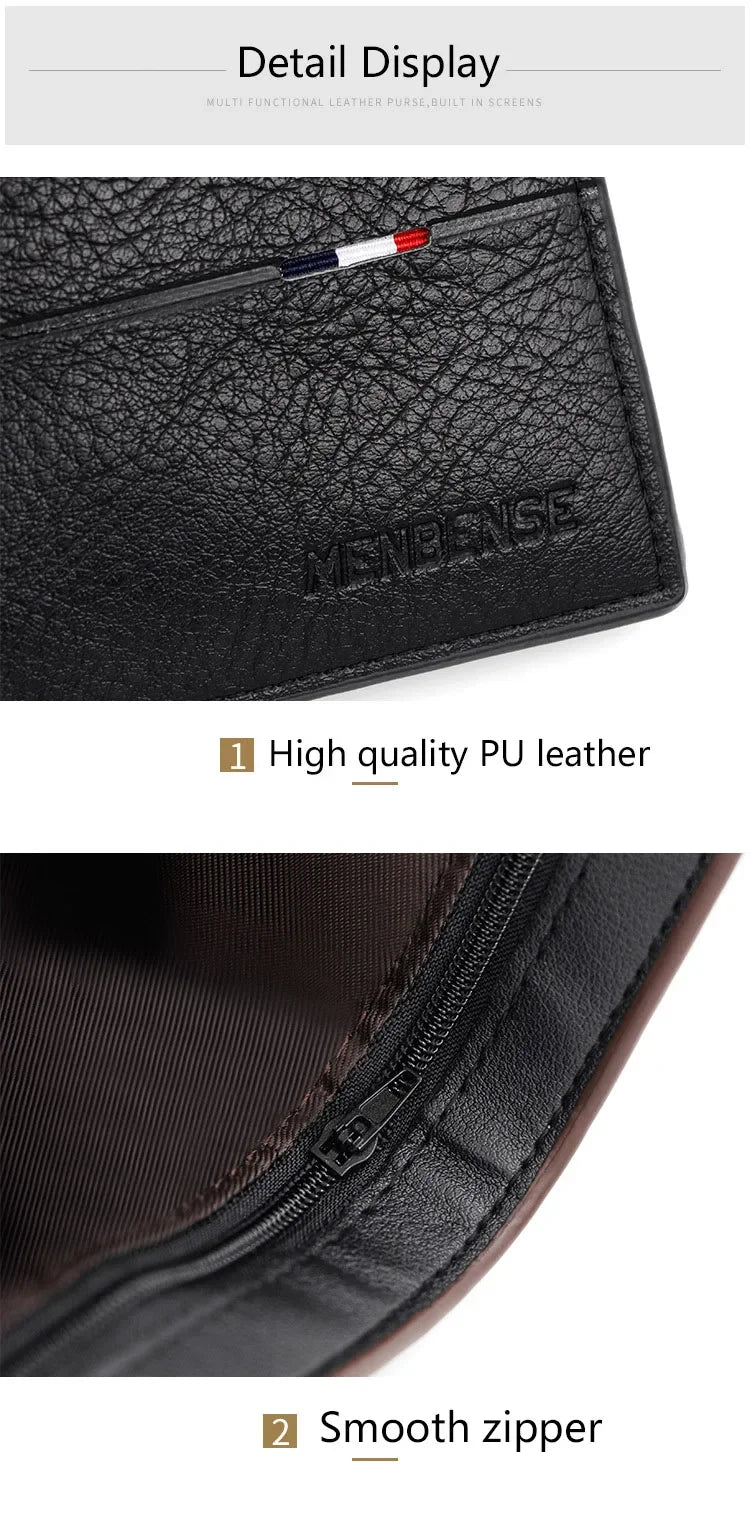 2025 New Male Short Bifold Zipper Card Holder Purse Slim Men's Wallets Simple Coin Pocket High Quality PU Leather Men Money Bag