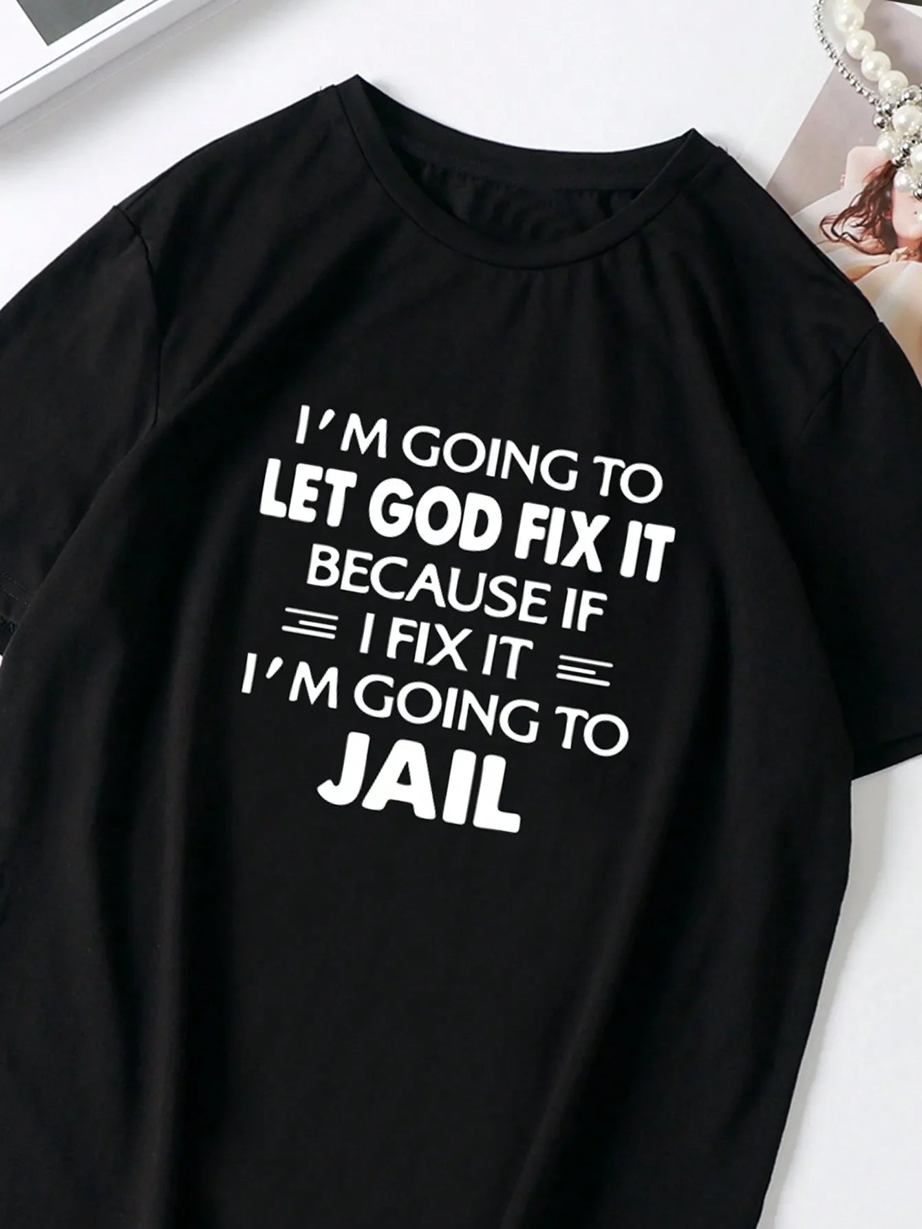 Large Size Women's Slogan Printed Round Neck Loose Short-Sleeved Casual T-Shirt, Suitable for Daily Commuting and Shopping