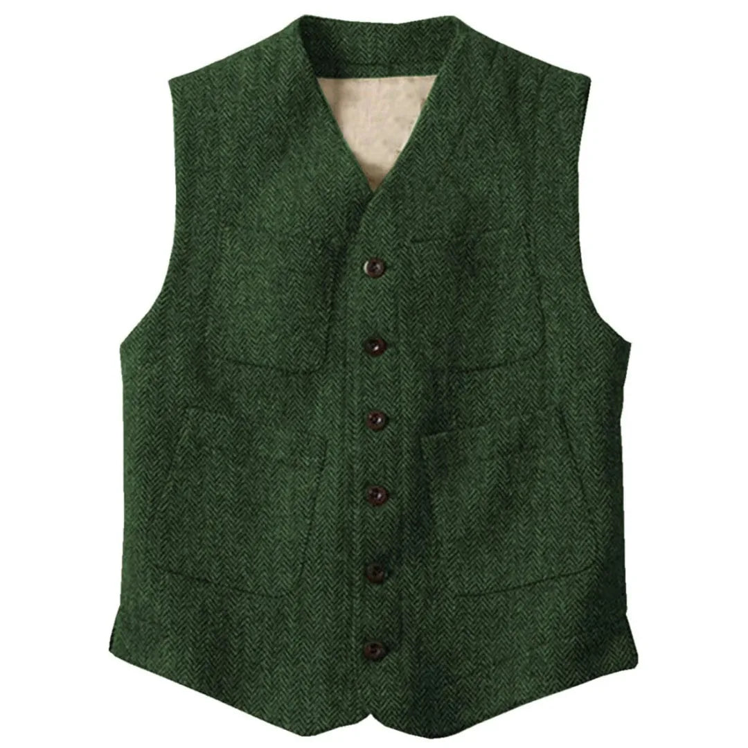 Men Vest Brown Herringbone Single Button With Pocket Waistcoat For Wedding Party Business Work Office Daily Men Suit Vest