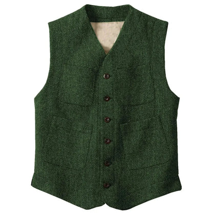 Men Vest Brown Herringbone Single Button With Pocket Waistcoat For Wedding Party Business Work Office Daily Men Suit Vest