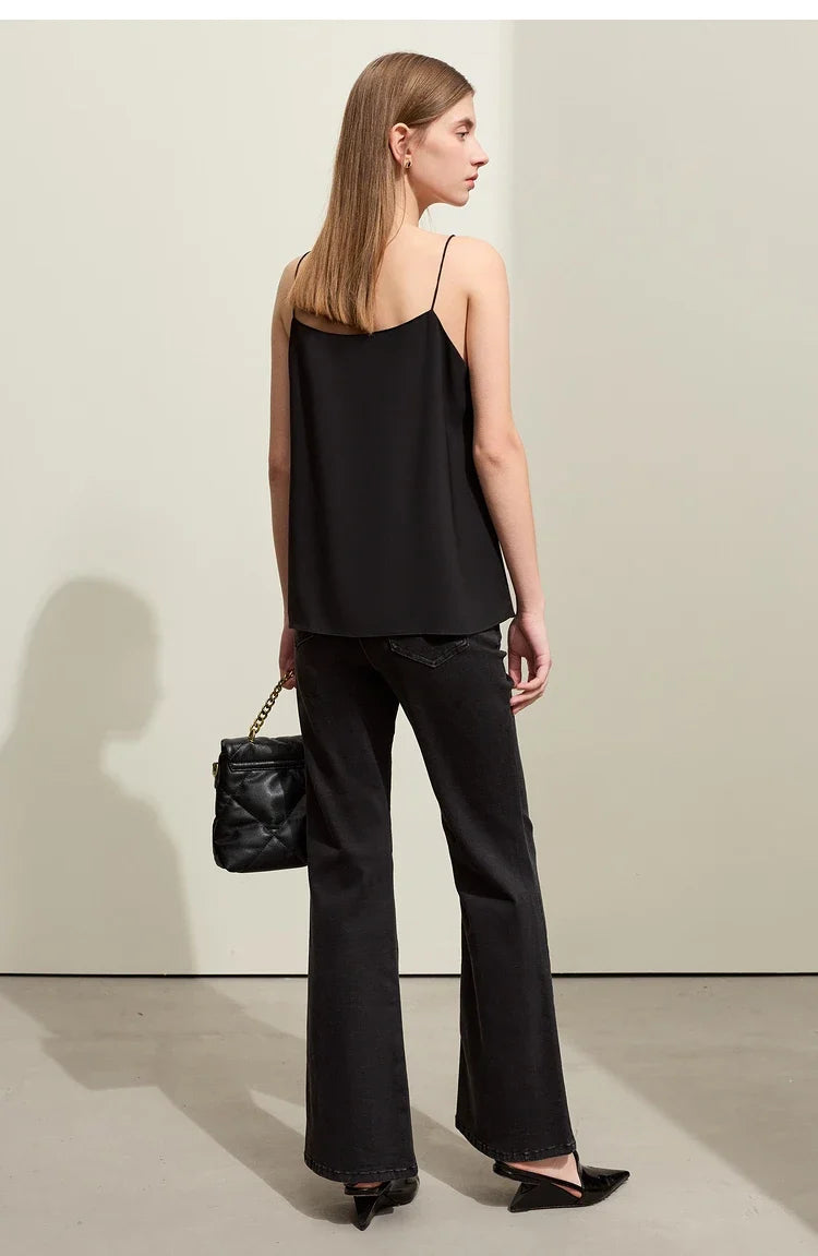 Minimalism Camis For Women 2025 Autumn New Commuter Straight Solid Halter Chiffon Female Comfortable Casual Tanks 12411011
