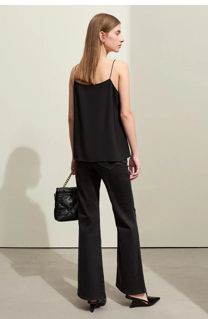 Minimalism Camis For Women 2025 Autumn New Commuter Straight Solid Halter Chiffon Female Comfortable Casual Tanks 12411011