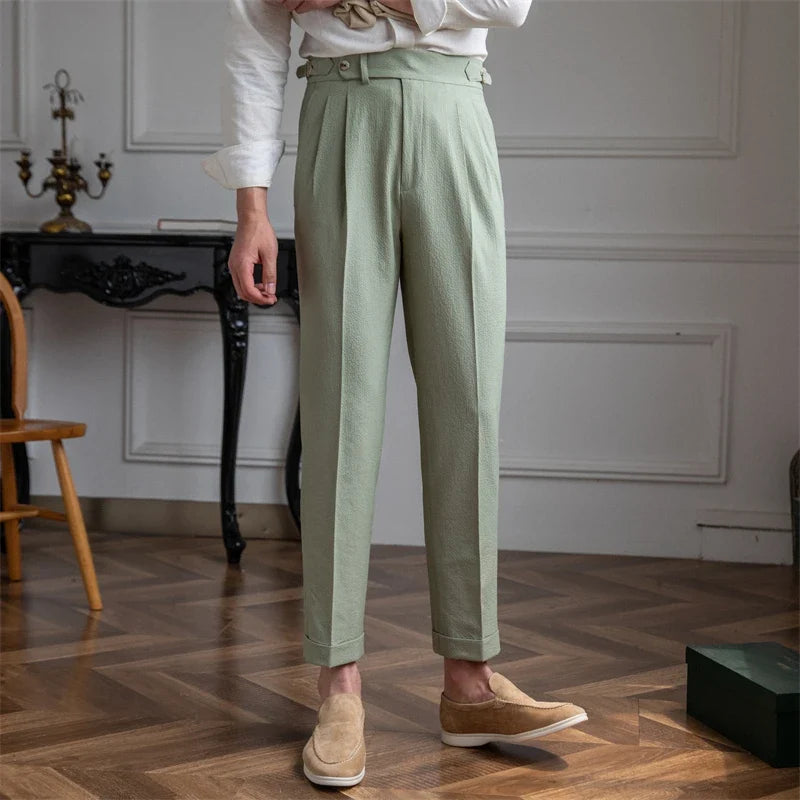 Deer Sanxian Business Men's Summer Bubble Gauze Naples High Waist Straight Pants Japanese Breathable Casual Pants