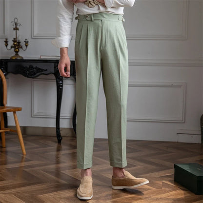 Deer Sanxian Business Men's Summer Bubble Gauze Naples High Waist Straight Pants Japanese Breathable Casual Pants