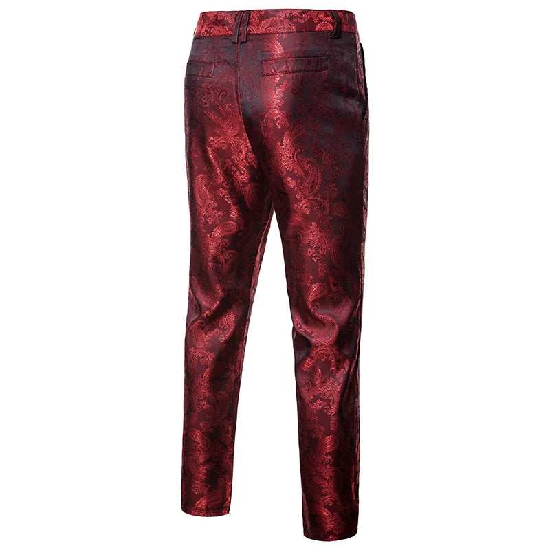 Spring Thin Men's Purple Floral Suit Pants, Wedding Party Dresses Pant, Fashion Casual Trousers, Red Black Pantalones Hombre