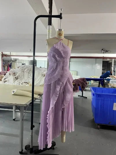 Gown Neck Strap Irregular Long Dress For Women Ruffle Sleeveless High Waist Backless Dresses 2025 New Summer Elegant Party Y2k