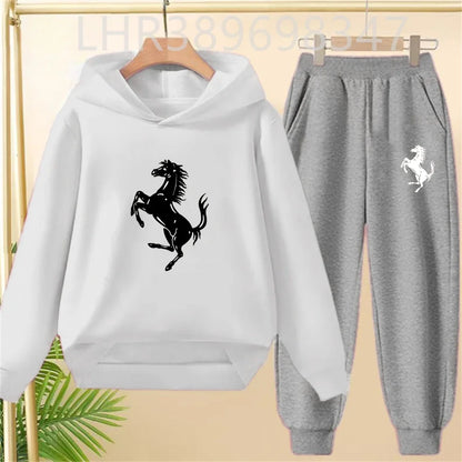 Children's Hoodies Top+Bottom Suit Girls Pink Boy Black Age 3-12 Coat Casual Toddler Long Sleeves Autumn Pegasus Print Clothing