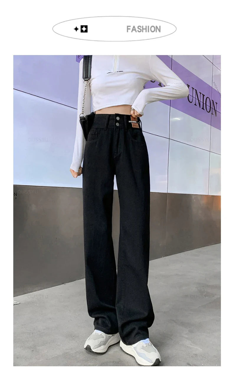 Y2K Woman Jeans High Waist Wide Leg Cotton Denim Clothing Blue White Streetwear Vintage Fashion Harajuku Straight Pants