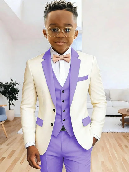 Multi-colors Boys Suits 3 Pieces Jacket Vest Pants Wedding Ring Bearer Outfit Handome Slim Fit Tuxedo For Birthday Party