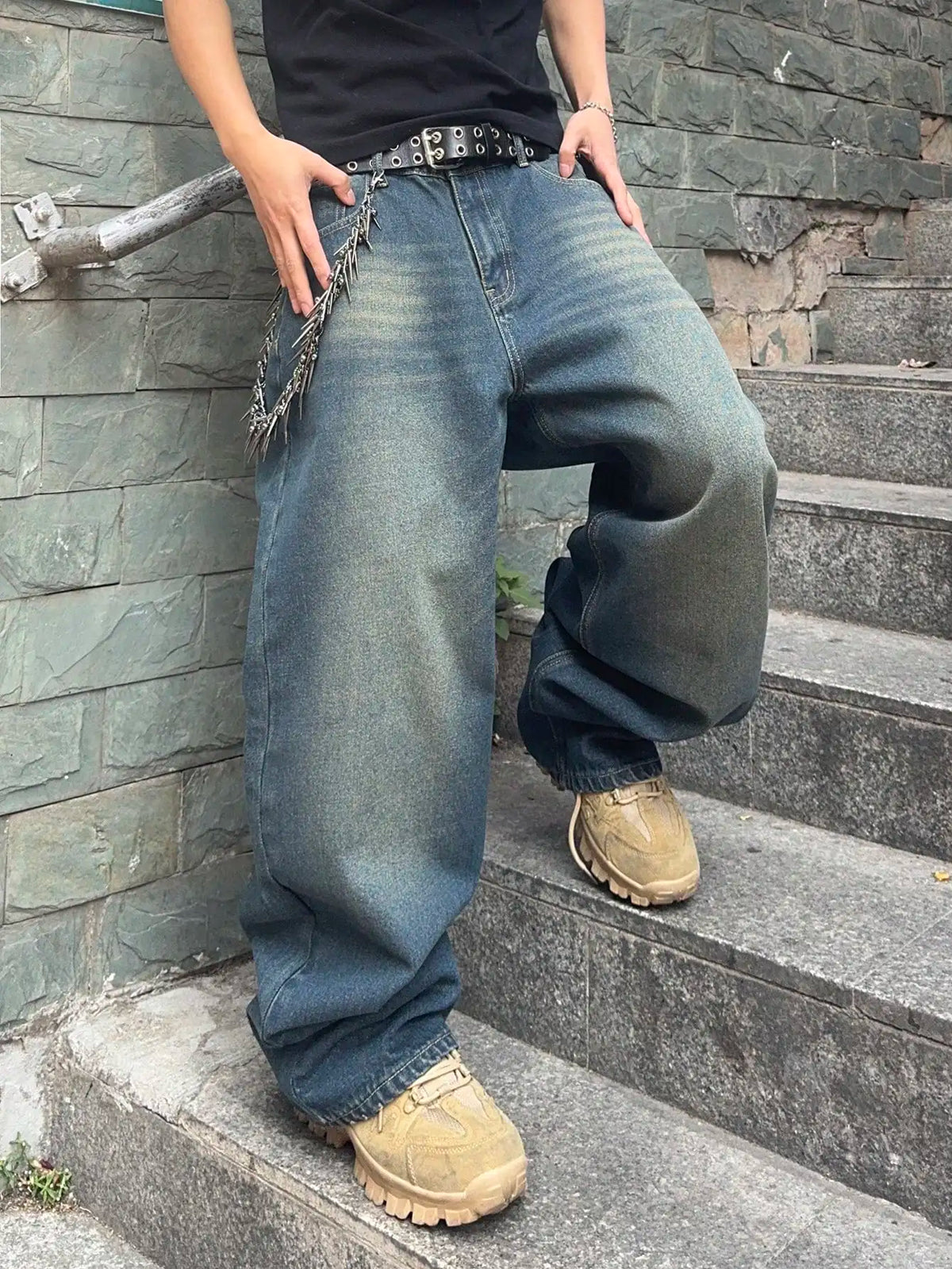 Vintage Men y2k Stretchy Baggy Denim Jeans For Men Fashion Casual pants Streetwear Denim Hip Hop Wide-Leg Straight Trousers