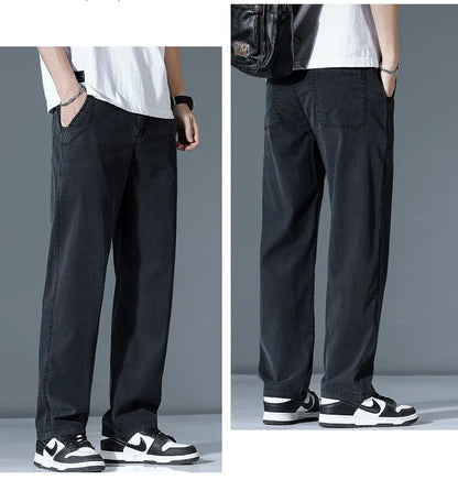 Ultra-thin Lyocell Fashion Loose Casual Pants Men Spring Summer Korean Straight Stretch Brand Trousers Male Clothing Wide Pants