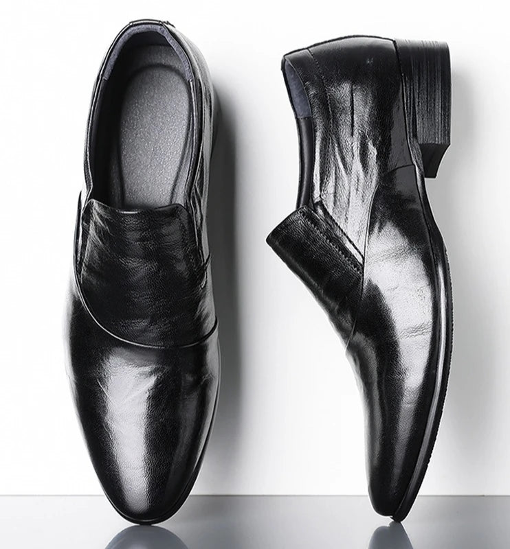 2026 New Low-heeled Business Shoes for Men Black Spring Summer Leather Shoes Male Fashion Casual Dress Shoe Man