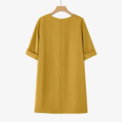 Elegant Women Party Dress 2026 Summer Fashion 3/4 Sleeve Casual Shirt Vestidos Pockets Loose Solid Knee-length Sundress