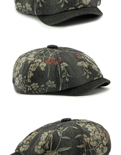 Beret Cap Spring Summer Autumn Men Women Cap Male Female Floral Artist Painter Beret Hat Denim Flat Cap Octagonal Berets