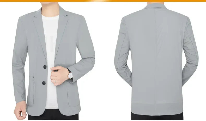 Brand Summer Men Blazers Gray Solid Color Thin Anti Wrinkle Quick Drying Soft Business Suit Blazer Jacket for Man