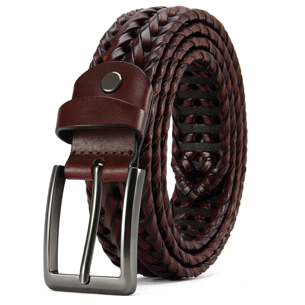 Leather Braided Belts for Mens Casual Woven Leather Belt for Dress Pants