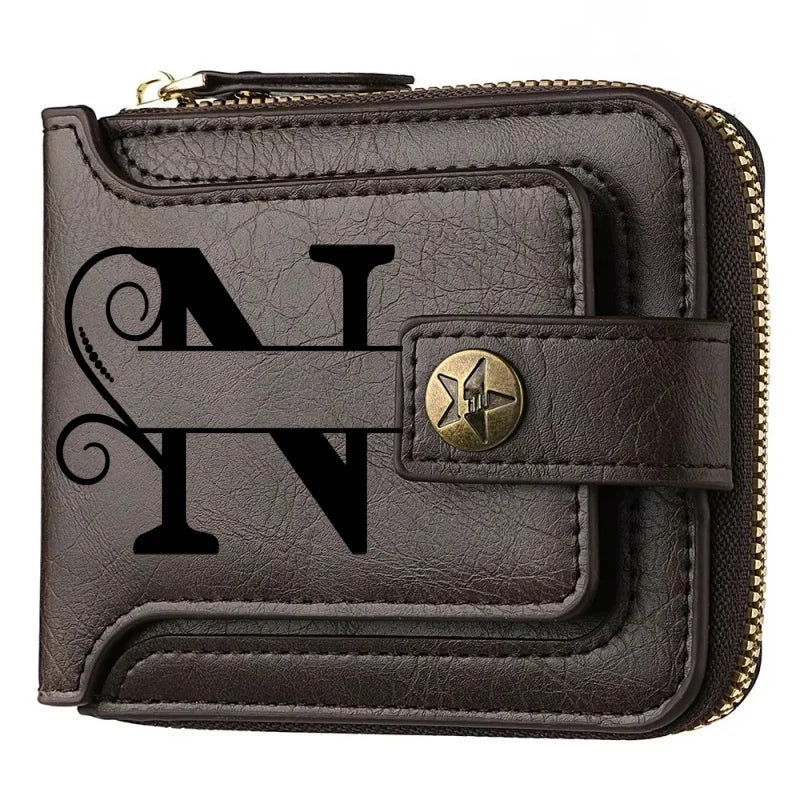 Men's Custom Wallet - Personalized Artificial Leather Men's Engraved Name and Letter Wallet, Father's Day Dad Gift, Brown