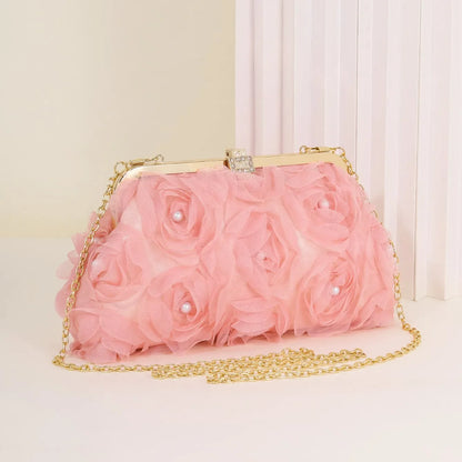 3D Floral Decor Clutch Bag, Elegant Silk Appliques Dinner Purse For Wedding Party Prom Banquet - Perfect for Wedding， Party