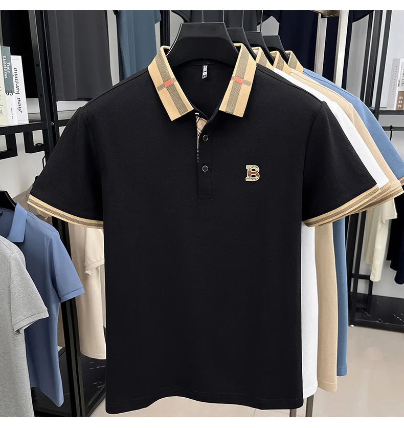 100% pure cotton high-end brand fashionable men's short sleeved polo shirt autumn original letter design golf top T-shirt