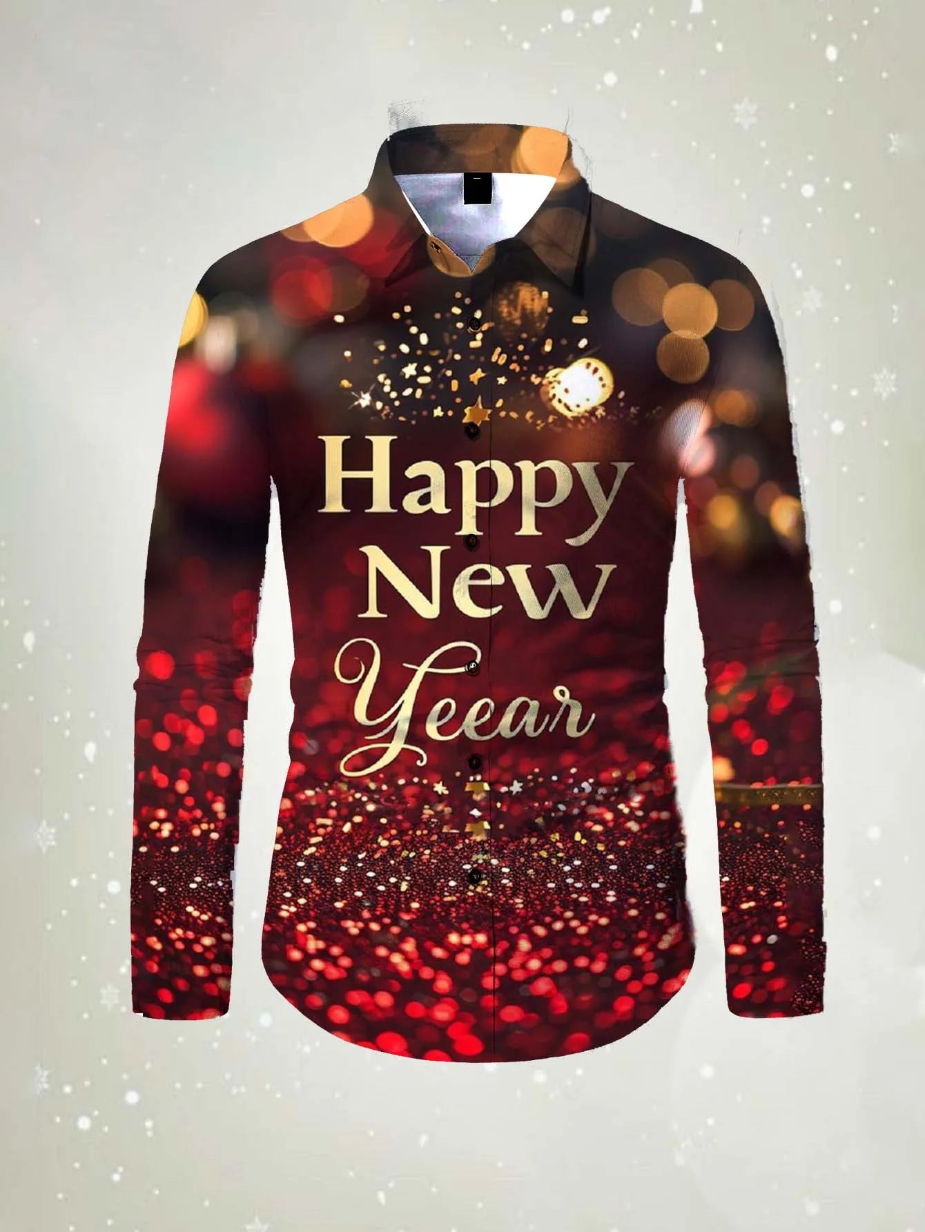 Men's long sleeved shirt 2026 Happy New Year Pattern 3D printed Shirt spring autumn New fashion casual Festival Unisex clothing