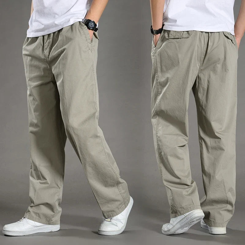 Men's Overalls Cotton Cargo Pants Casual Sports Sweatpants Stretch Waist Work Utility Dungarees Black Gym Jogger Trousers