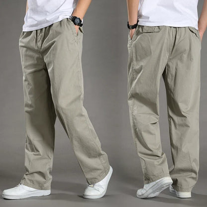 Men's Overalls Cotton Cargo Pants Casual Sports Sweatpants Stretch Waist Work Utility Dungarees Black Gym Jogger Trousers