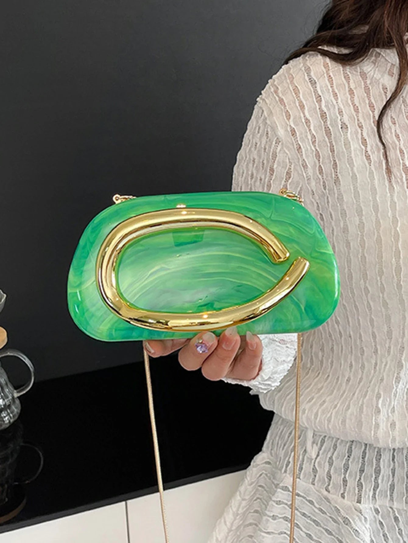 Women's Sealed Box Shaped Acrylic Clutch Fashion Dinner Wedding Party Handbag Elegant Luxury Designer Crossbody Shoulder Bag