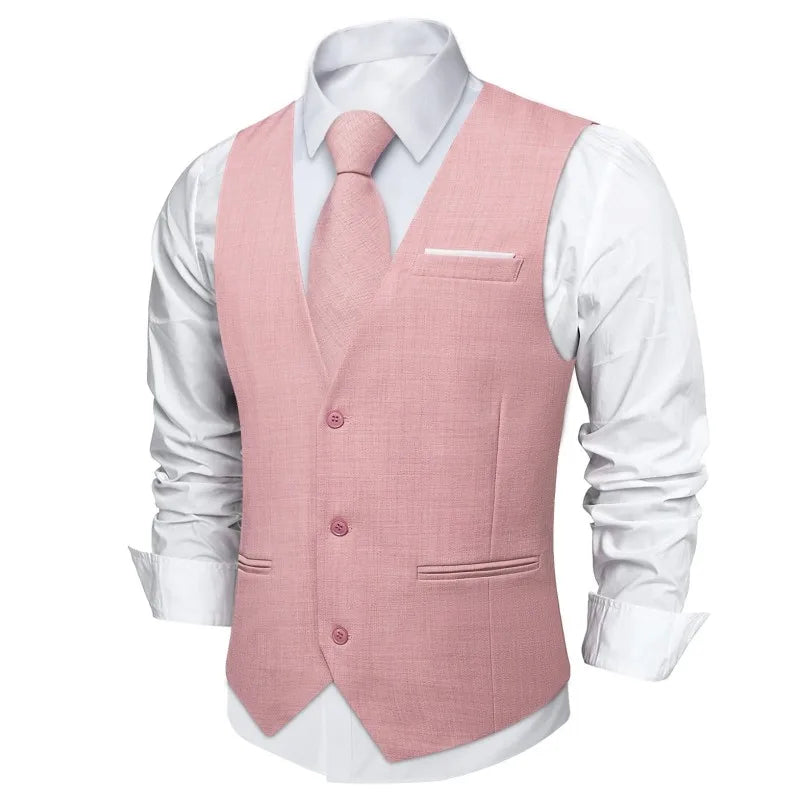 Fashion Men Vest Blue Single Breasted V Neck Solid Waistcoat For Wedding Birthday Party Prom Business Daily Casual Men Suit Vest