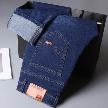 New Men's Fashion  Business Casual Stretch Slim Jeans Classic Trousers Denim Pants Male Black Blue
