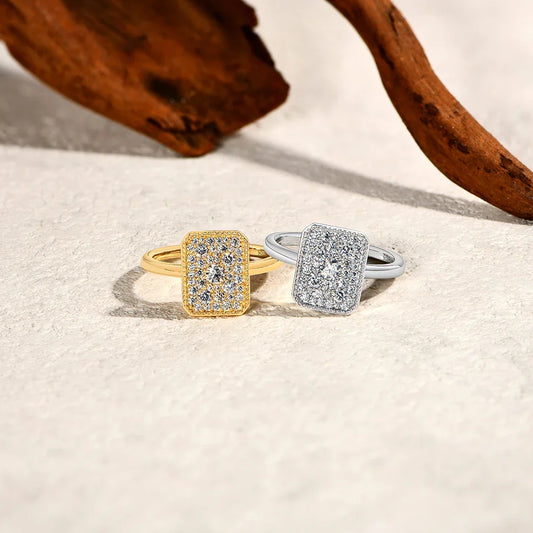 Bagues en moissanite DVVS1 originales, motif rectangulaire pour femme, bague de fiançailles en argent sterling 925 plaqué or blanc, bijoux fins