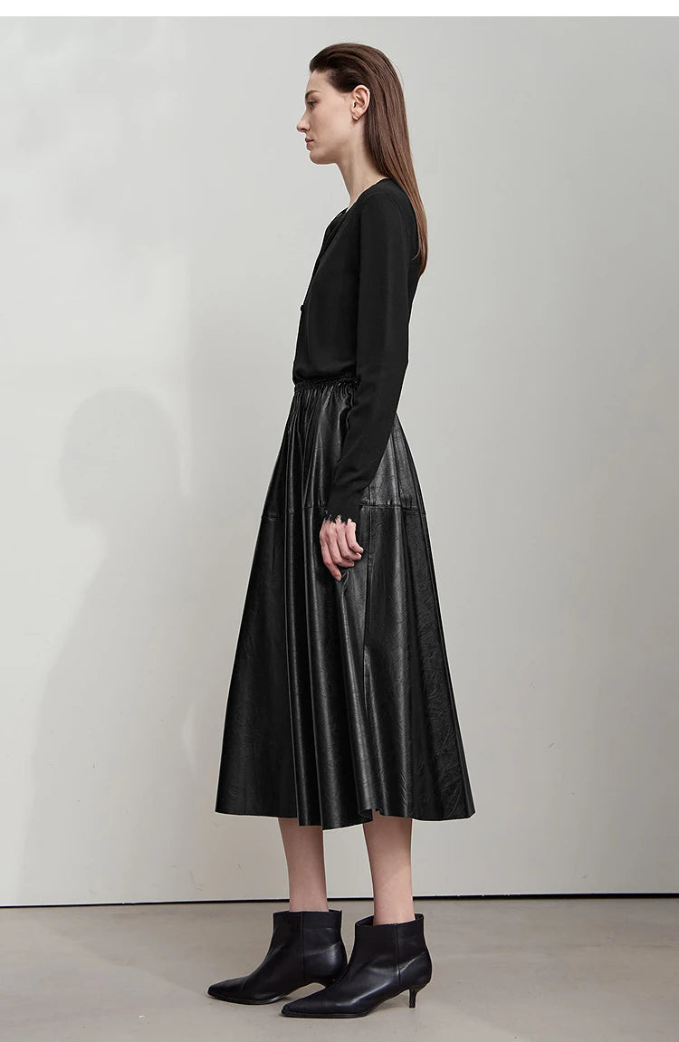 Minimalist Woman Black Midi Skirt 2025 Autumn Vintage Loose Luxury Party PU Leather Skirts Casual A Line Skirts 12543028